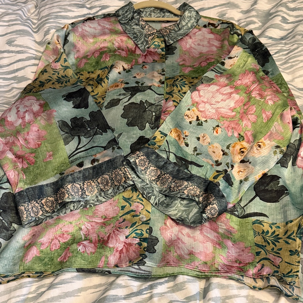 Zara Floral And Stripe Patterned Shirt